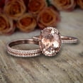 thumbnail image 3 of ArtDeco 2 carat Real Morganite and Man made diamond moissanite Trio Ring Set Sterling Silver with 18k Gold Plating, 3 of 4