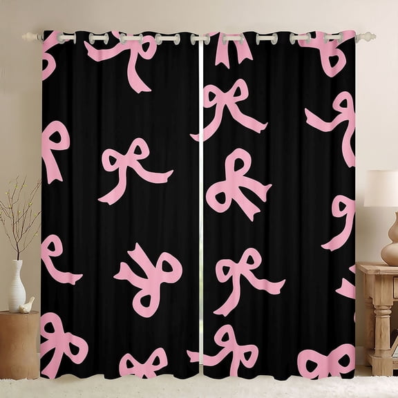 Feelyou Black Pink Bow-tie Black Out Curtains, Princess Curtains Pack of 2 (42x63 Each)