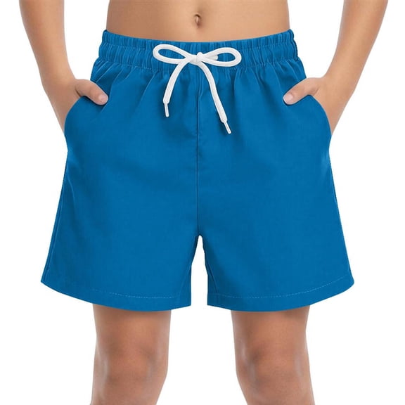 Boys Quick Dry Athletic Shorts, Elastic Waistband with Drawstring Casual Stretch Shorts for Kids with Pockets, Dark Blue,Size 4-5T