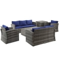thumbnail image 1 of Outsunny 6 Pieces Wicker Patio Furniture Set with Cushions, 7-Seater Rattan Patio Sofa Set with Storage Coffee Table & Side Table, Sectional Outdoor Furniture Set, Blue, 1 of 9