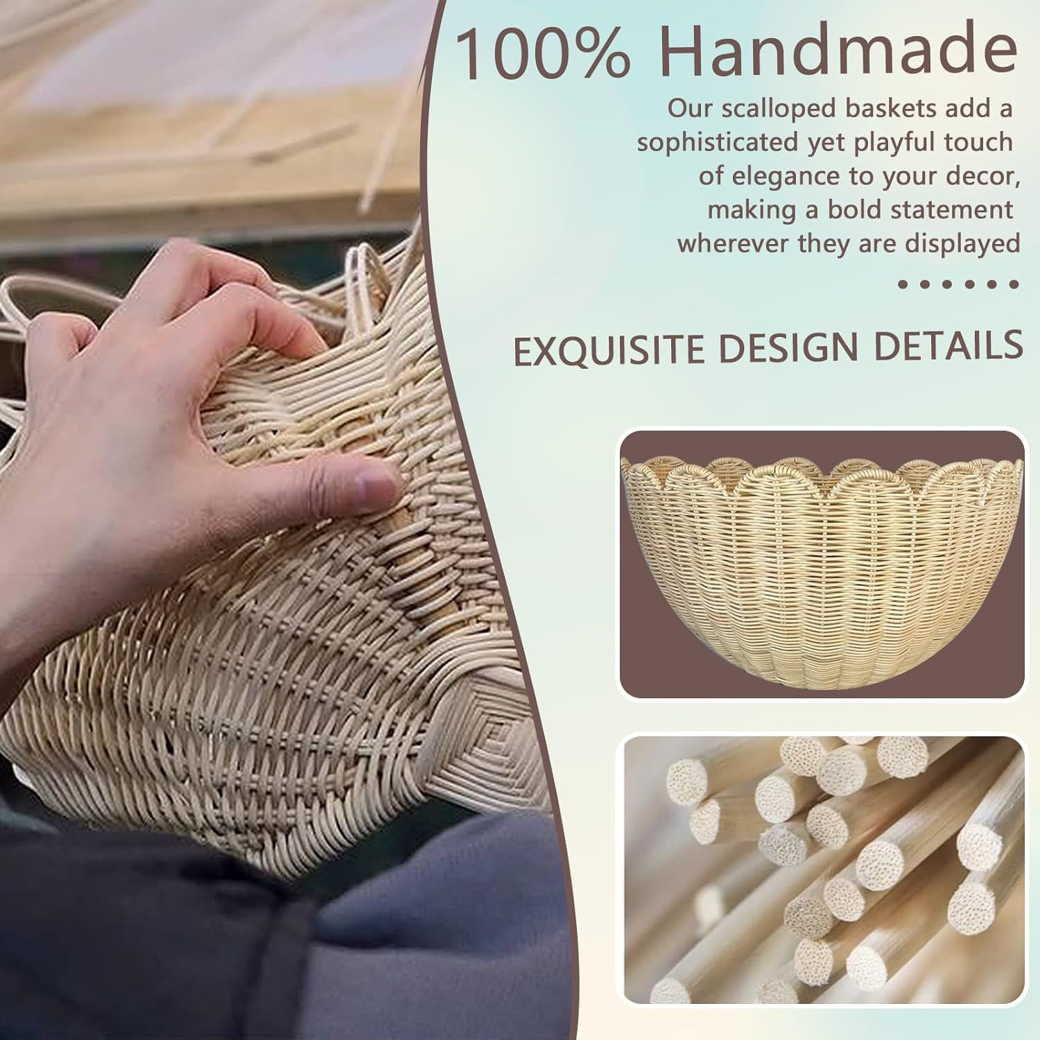 Scalloped Wall Basket,Hand Woven Hanging Wicker Wall Baskets Set,  Scalloped Rattan Wall Basket Decor for Home,Bathroom,Living Room Organizing, 1pcs, 16 x 10 x 7 Inch