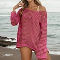 thumbnail image 2 of Women's Crochet Cover Ups Off Shoulder Sheer Mesh Long Sleeve Beach Tops Lightweight Quick Dry Relaxed Fit Bathing Suit, 2 of 7