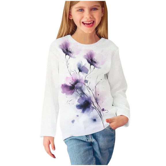 CLOISE Long Sleeve Kids Shirts Girls Boys Youth Crew Neck Tops Floral Outfits Fall Winter Clothes Multicolor 160