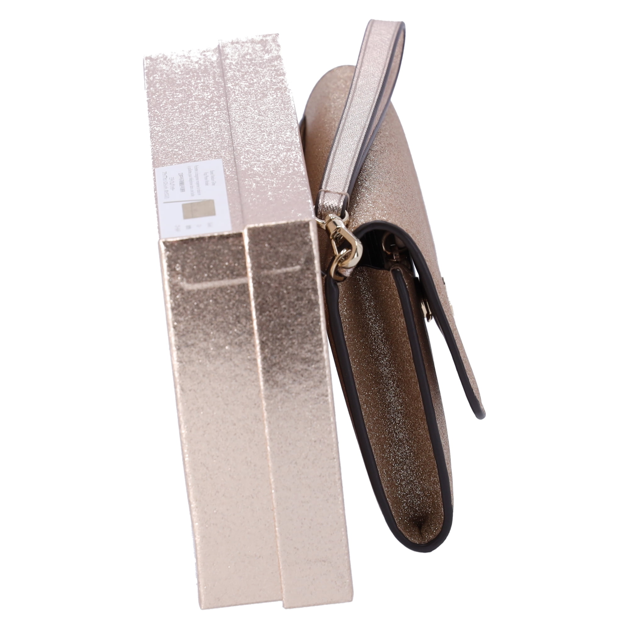 Kate Spade Glimmer Boxed Medium Flap Phone Wristlet Wallet Gold Glitter Holiday