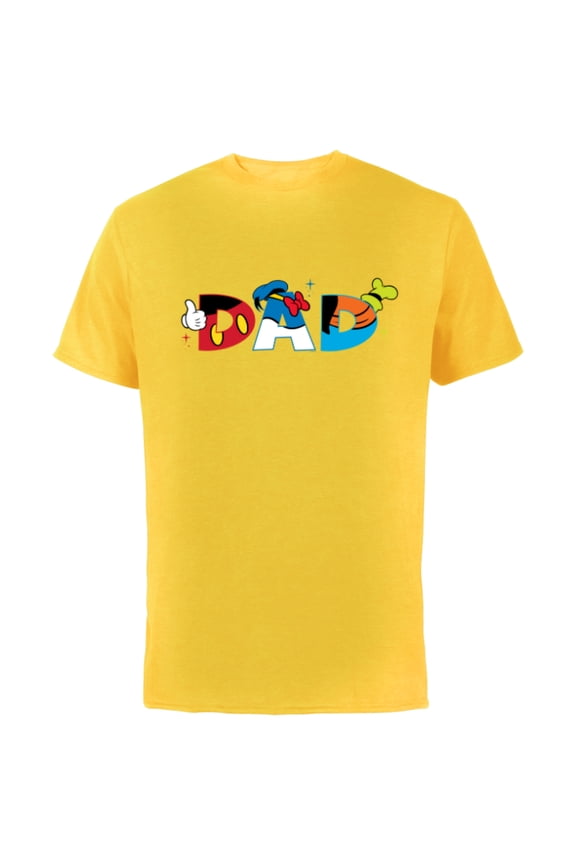 Mickey Mouse and Friends Dad Fathers Day Birthday - Short Sleeve Cotton T-Shirt for Adults - Customized-Yellow
