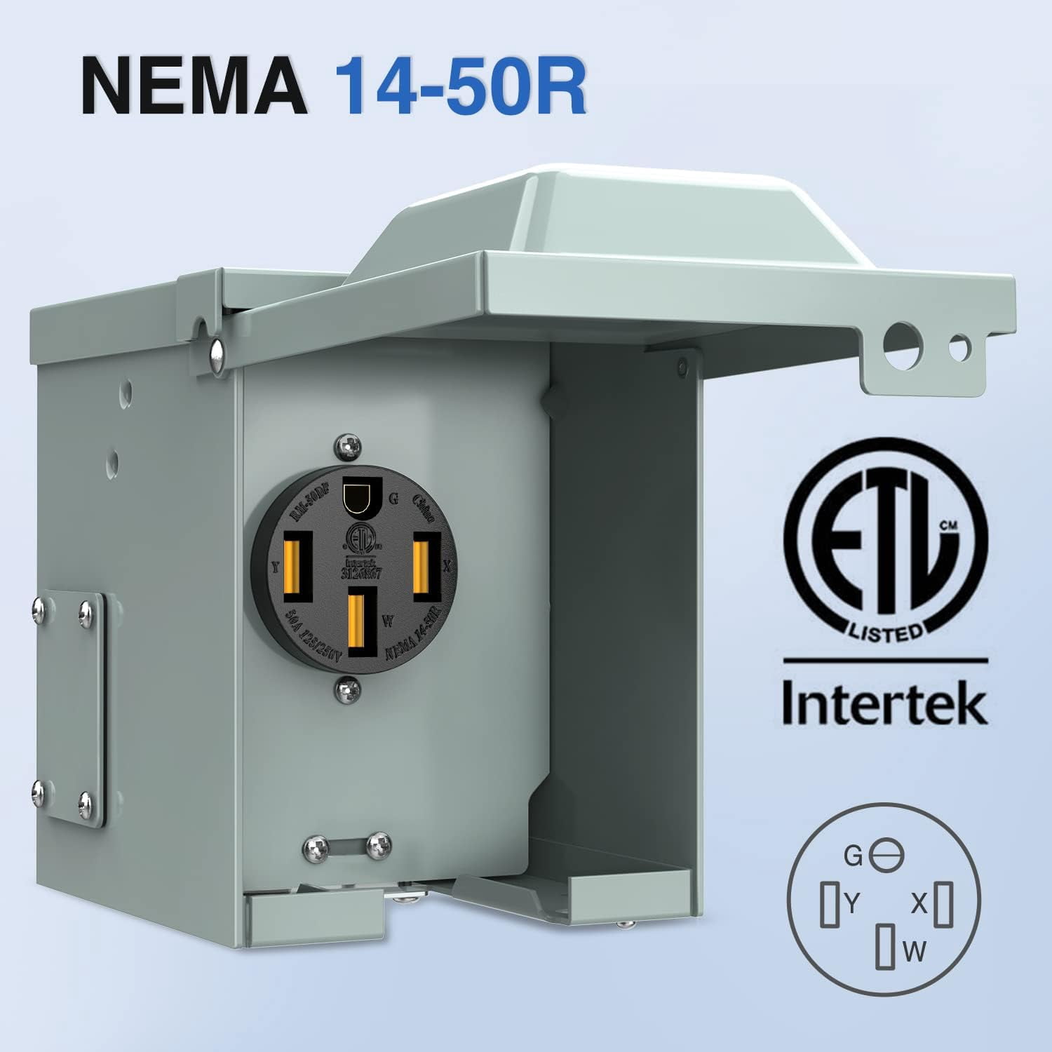 Nilight 50AMP Waterproof Power Outlet Box with NEMA 14-50R Receptacle, ETL Listed, Lockable for RV Camper Van