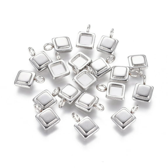 100pc Non-Tarnish 304 Stainless Steel Pendant Cabochon Settings Square Stainless Steel Color Tray: 4x4mm 9x6x2mm Hole: 2mm