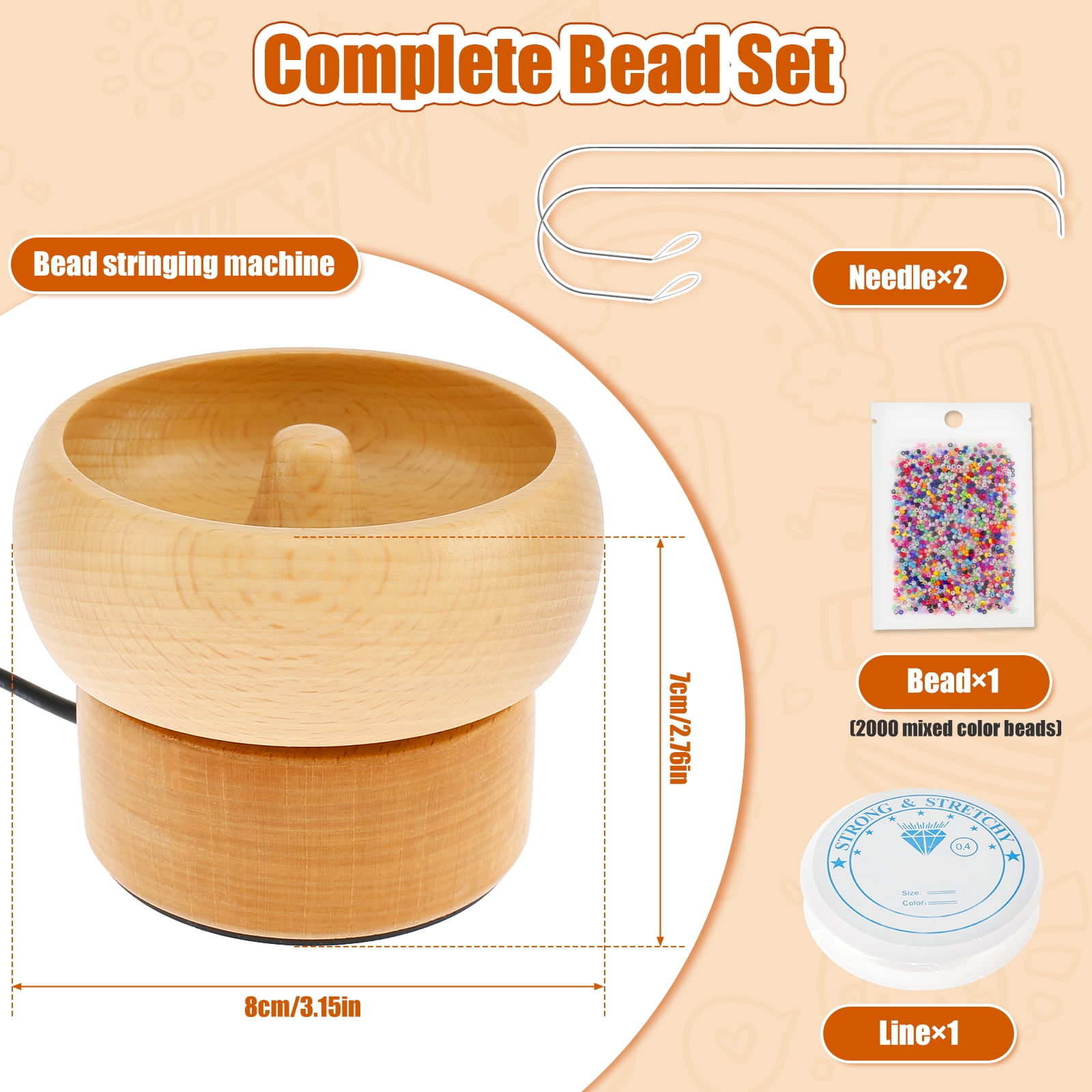 Electric Bead Spinner,Seed Bead Spinner USB Powered Spin Beading Bowl Kit Adjustable Speed and Direction Spin Bead Loader with 2 Beading Needles 2000 Beads for Bracelets Jewelry Making