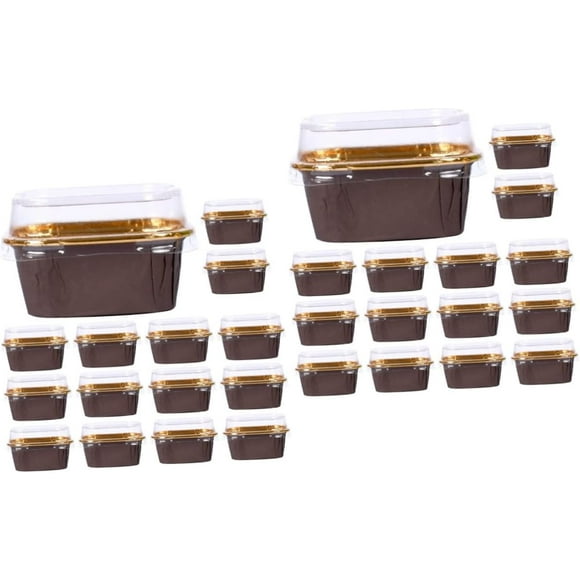 100 Pcs Mouth Coating Cup Cake Pan with Lid Cupcake Box Cupcake Container Aluminum Foil Baking Cups Disposable Cupcake Ramekins Muffin Liners Cups Parfait Cups Dessert Box Plastic