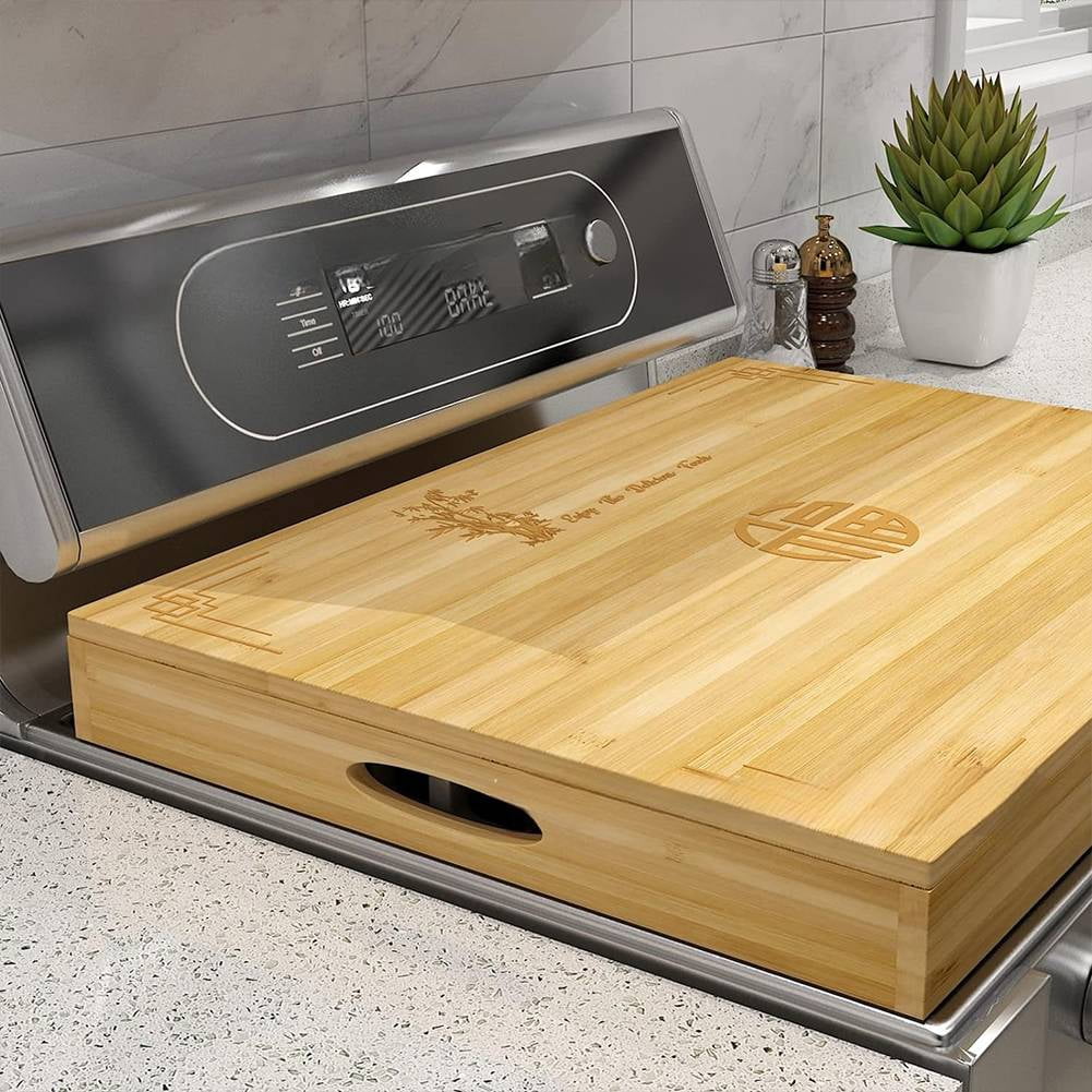 golytefs Bamboo Stove Top Cover And Cutting Board Large Noodle Board for Gas Stovetop