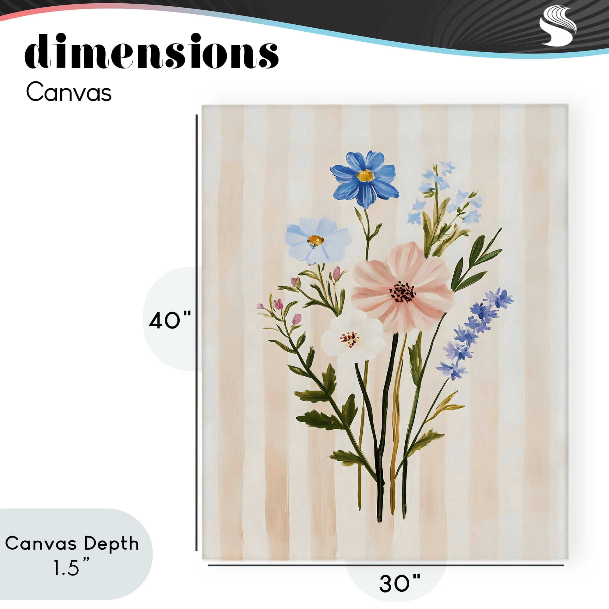 Stupell Industries Cream Stripe Florals Canvas Wall Art, design by The Prints Vibe