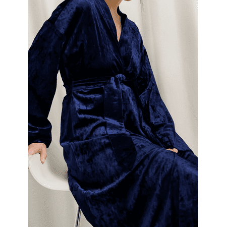 

Yidarton Pajamas for women Autumn European And American Fashion Diamond Velvet Warm Nightgown Luxury Temperament Ladies Knitted Home Clothing Loose Solid Color Morning Gown Blue M