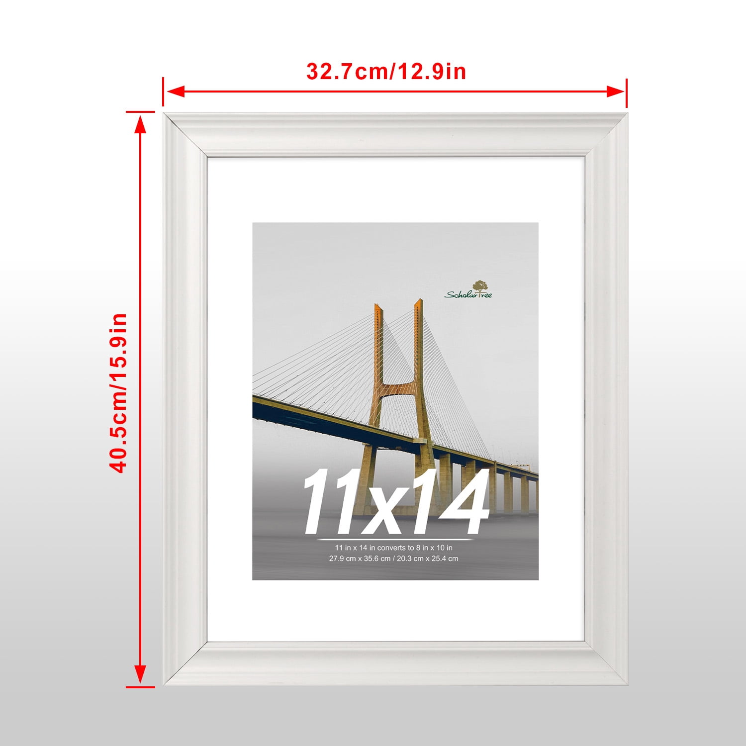 Scholartree 2PACK 11x14 Picture Frame , Display Photo 11x14 Matted to 8x10 Wall Frame Frame, White