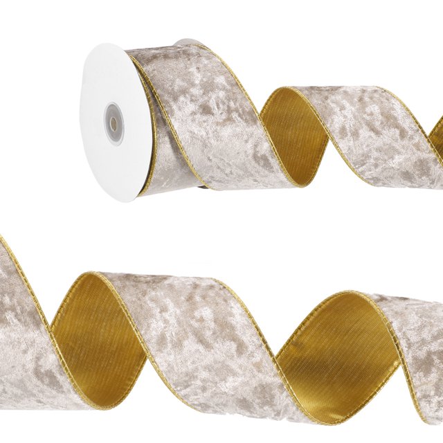 Uxcell 2.5" x 10 Yards Velvet Wired Gold Crushed Ribbon for Bow Decor Light Brown