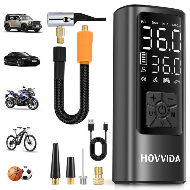 Inflador de Neumáticos Portátil HOVVIDA Compresor de Aire 150PSI con Medidor
