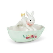 Abbott Collection Home 27-TEAPARTY-502 Leaping Bunny Handled Dish, White/Mint