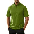 thumbnail image 3 of Men's Solid Short Sleeve Stand Collar Half Zip Outdoor Casual Sports Top Shirt Moisture Wicking Quick Dry UPF 50 Sun Protection Breathable Travel Gym Hiking Polo | JASKFLY,Green S, 3 of 7