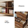thumbnail image 5 of KIOOTTO 79 Inch L-Shaped Executive Desk with 55" Storage Cabinet Set, Modern L-Desk with 2 Drawers & 4 Shelves, Large Corner Computer Desk for Home Office, Walnut & White, 5 of 7