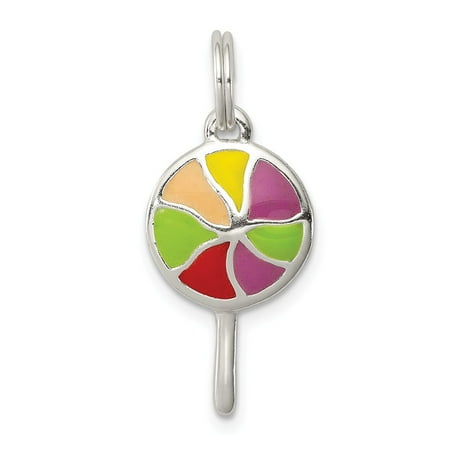 - Solid 925 Sterling Silver Enameled Lollipop Pendant Charm (11mm x 28mm)