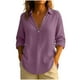 thumbnail image 3 of Ropa de mujer,Blusa de lino con cuello en V para mujer, informal, de manga larga, con botones y cuello de solapa, para usar en casa o en la oficina, sopatenor, 3 of 8
