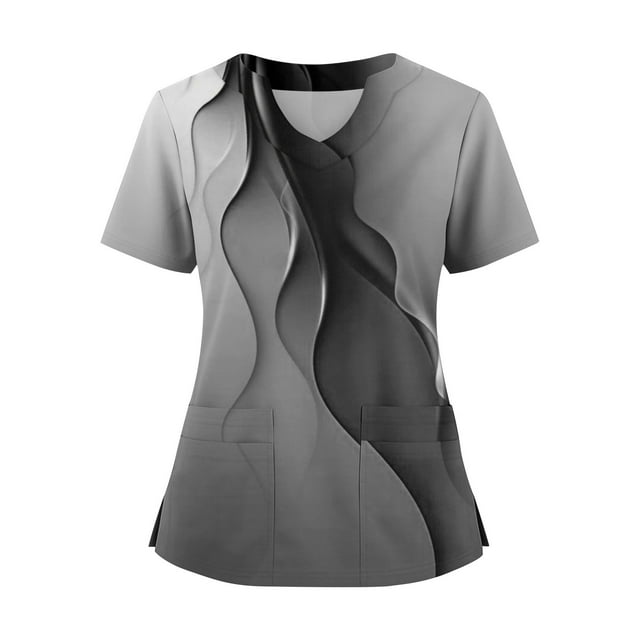 Ktyne Hauts de Sarrau pour Femmes Col en V Hauts de Sarrau Médicaux Manches Courtes Extensibles Tunique d'Infirmière Blouse Décontractée Haut de Sarrau avec Poche Gris TTTTG