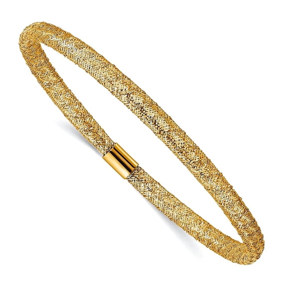 14k Solid Yellow Gold Stretch Mesh Bracelet 4mm Wide Stretch Bracelet for Women - 1.3 Grams