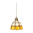 thumbnail image 2 of perfeclan Pendant Lamp Stained Glass Fixture Hanging Light for Cafe Kitchen Ceiling Ornament Orange white plaid, 2 of 9
