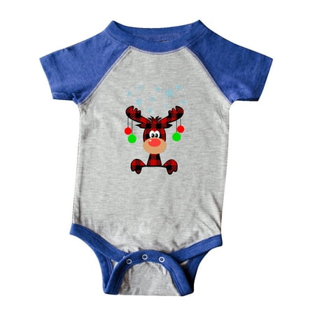 

Inktastic Cute Flannel Reindeer with Christmas Bulbs and Snowflakes Gift Baby Boy or Baby Girl Bodysuit