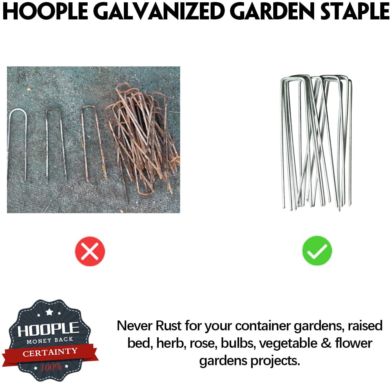 Many More Applications Galvanized Sod Staples for Anchoring Landscape Fabric GardenMate 100-Pack Anti-Rust 6 11 Gauge Heavy-Duty U-Shaped Garden Securing Stakes/Spikes/Pins/Pegs 