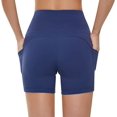 thumbnail image 3 of Pantalones cortos de cintura alta de 8 ''/5'' para mujer, pantalones cortos de yoga, pantalones cortos de entrenamiento con control de barriga, bolsillos laterales, pantalones para correr, azul XL JM, 3 of 5