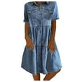 thumbnail image 2 of Denim Dress for Women Spring Summer Short Sleeve Button Down Collared Midi Dresses Jean Dress Casual Work Dresses, 2 of 8