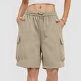 thumbnail image 2 of Kilaqueen Women's Cargo Bermuda Shorts with Elastic Waist and Pockets, Lightweight Long Shorts for Hiking, Travel and Casual Summer Wear, 2 of 7