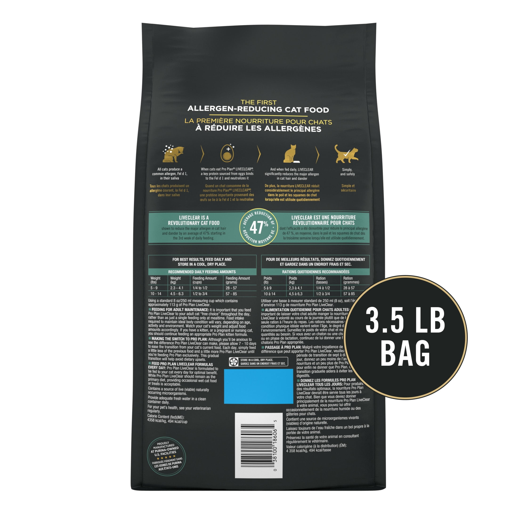 Purina Pro Plan Allergen Reducing, High Protein Cat Food, LIVECLEAR Chicken and Rice Formula, 3.5 lb. Bag