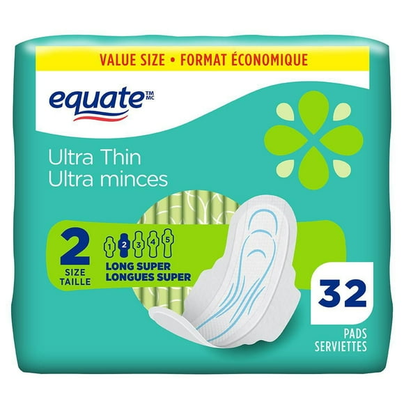 Equate Long Super with Flexi Wings Ultra Thin Pads, 32 count pack