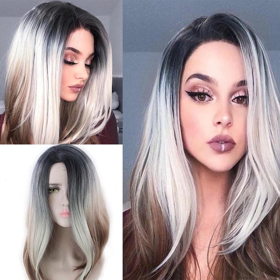 Easter Women'S Long Curly Ombre Wig - Rose Hair Wigs Two-Color Hair Net Two-Color Gradient for Women Wig Bleaching Wig Grey Pullover Toupee St. Patrick'S Day, Wedding, Season, Anniversary