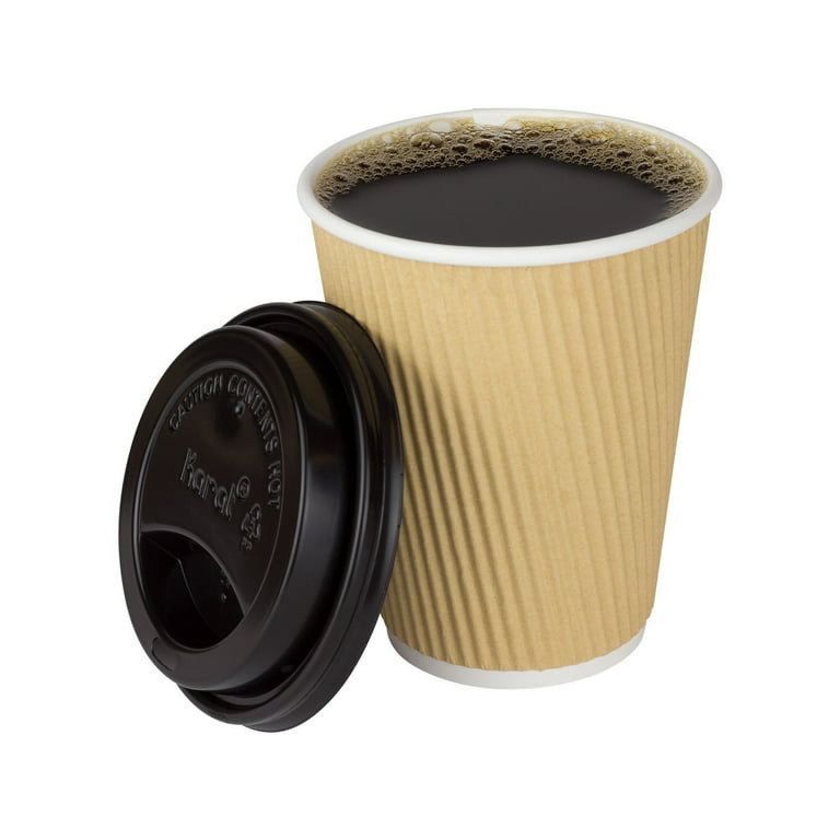 Disposable Coffee Cups - 12oz Ripple Paper Hot Cups - Kraft (90mm) - 500 ct, Coffee Shop Supplies, Carry Out Containers