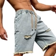 thumbnail image 5 of LEKWK Denim Shorts for Men Distressed Loose Fit Bermuda Mid Rise Elastic Waist Drawstring Shorts with Pockets Streetwear Casual Shorts Summer Outfits Blue XXL, 5 of 5
