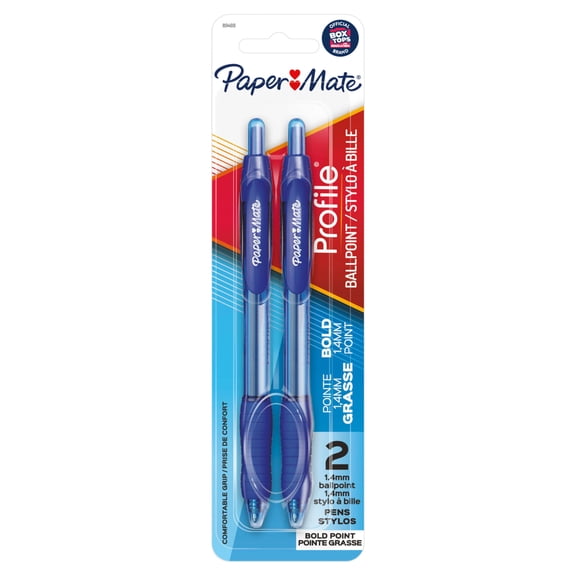 Paper Mate Profile Retractable Ballpoint Pens, Bold (1.4mm), Blue, 2 Count