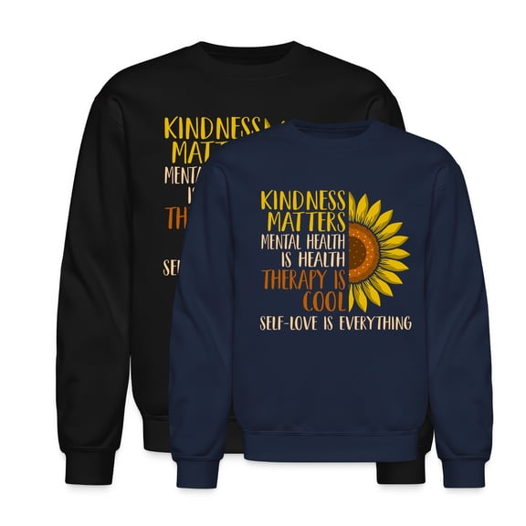 EcoLoom Kindness Matters Mental Health Therapy Is Cool Midweight Crewneck Sweatshirt Navy-2XL