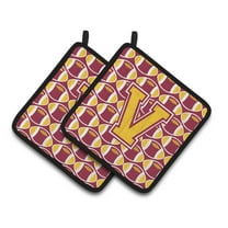 Carolines Treasures CJ1081-VPTHD Letter V Football Maroon and Gold Pair of Pot Holders, 7.5HX7.5W, multicolor