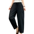 thumbnail image 3 of Frontwalk Women Wide Leg Linen Cotton Capris Summer Harem Pants Casual Loose Fit Solid Color Palazzo Joggers with Pockets, 3 of 3