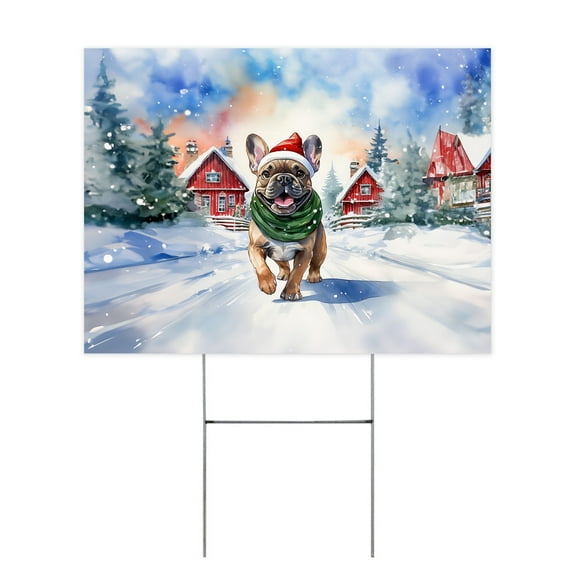 Hello Winter French Bulldog Frosty Morning Walk Welcome Snowy Christmas Yard Sign Dog Lover Gifts Outdoor Home Lawn Garden Porch Decor - 02018