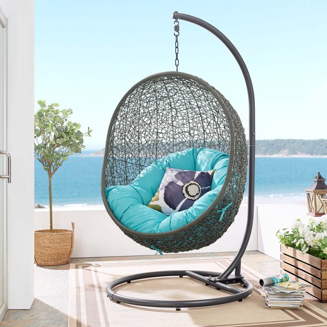 Modway Chaise Balançoire de Patio Extérieur en Rotin et Acier avec Support Gris/turquoise