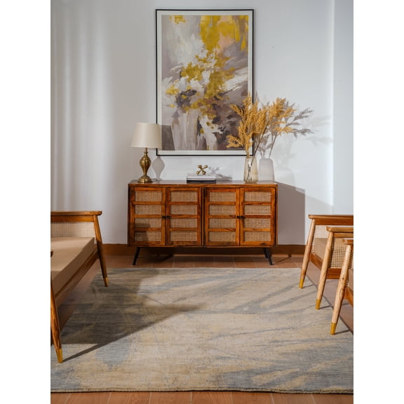 Rugsotic Carpets Hand Knotted Wool Area Rug 3'x5' Grey Abstract Rectangle Indoor Rug for Living Room, Bedroom Antimicrobial HM0019