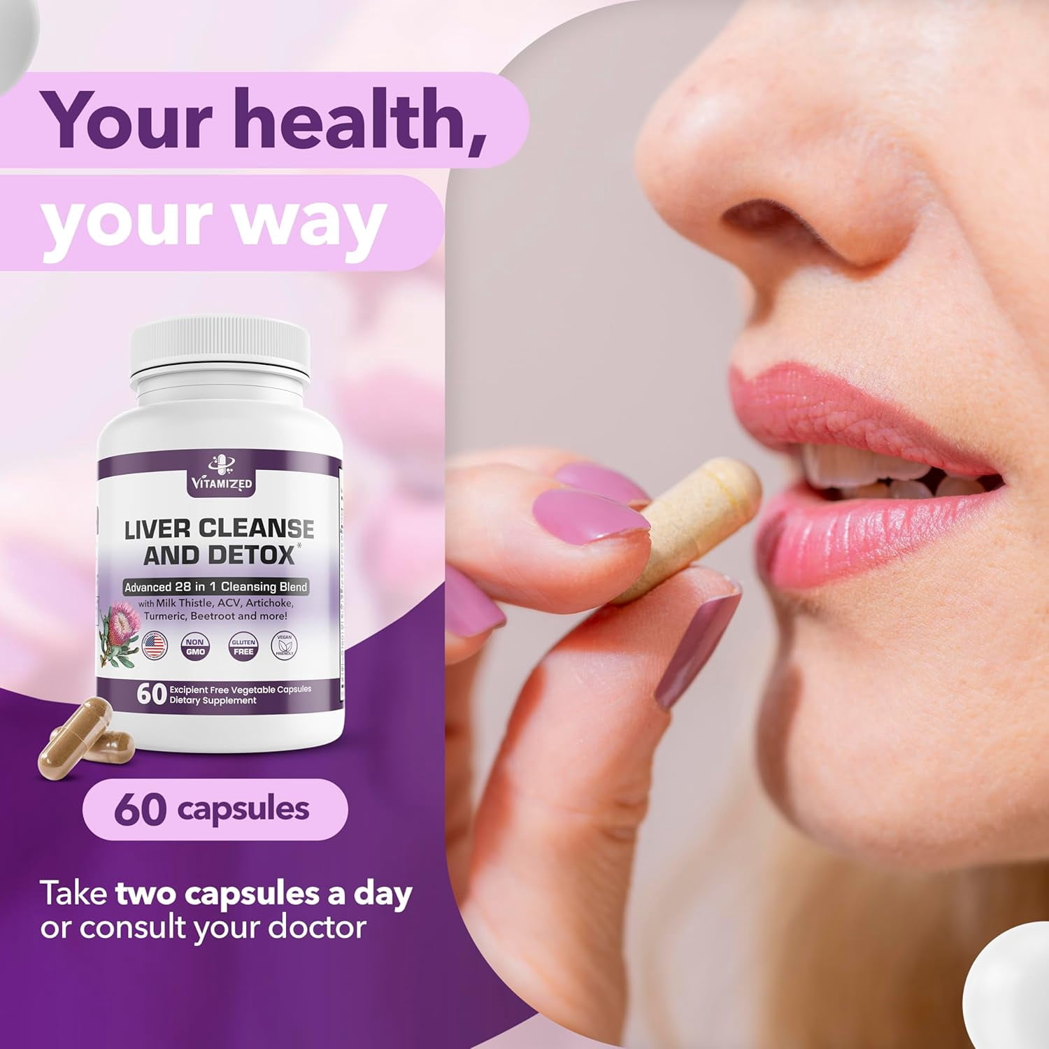 Vitamized Milk Thistle Liver Detox and Repair Capsules, 60 Count