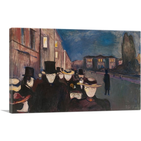 ARTCANVAS Evening on Karl Johan Street 1892 Canvas Art Print by Edvard Munch - Size: 26" x 18" (0.75" Deep)