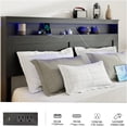 thumbnail image 4 of JERFIT King Size Bed Frame with Storage Headboard, USB Charging Station, LED Lights Under Bed Storage Space, Wood Platform Bed, Noise Free, Easy Assembly, No Box Spring Needed, Dark Black, 4 of 6