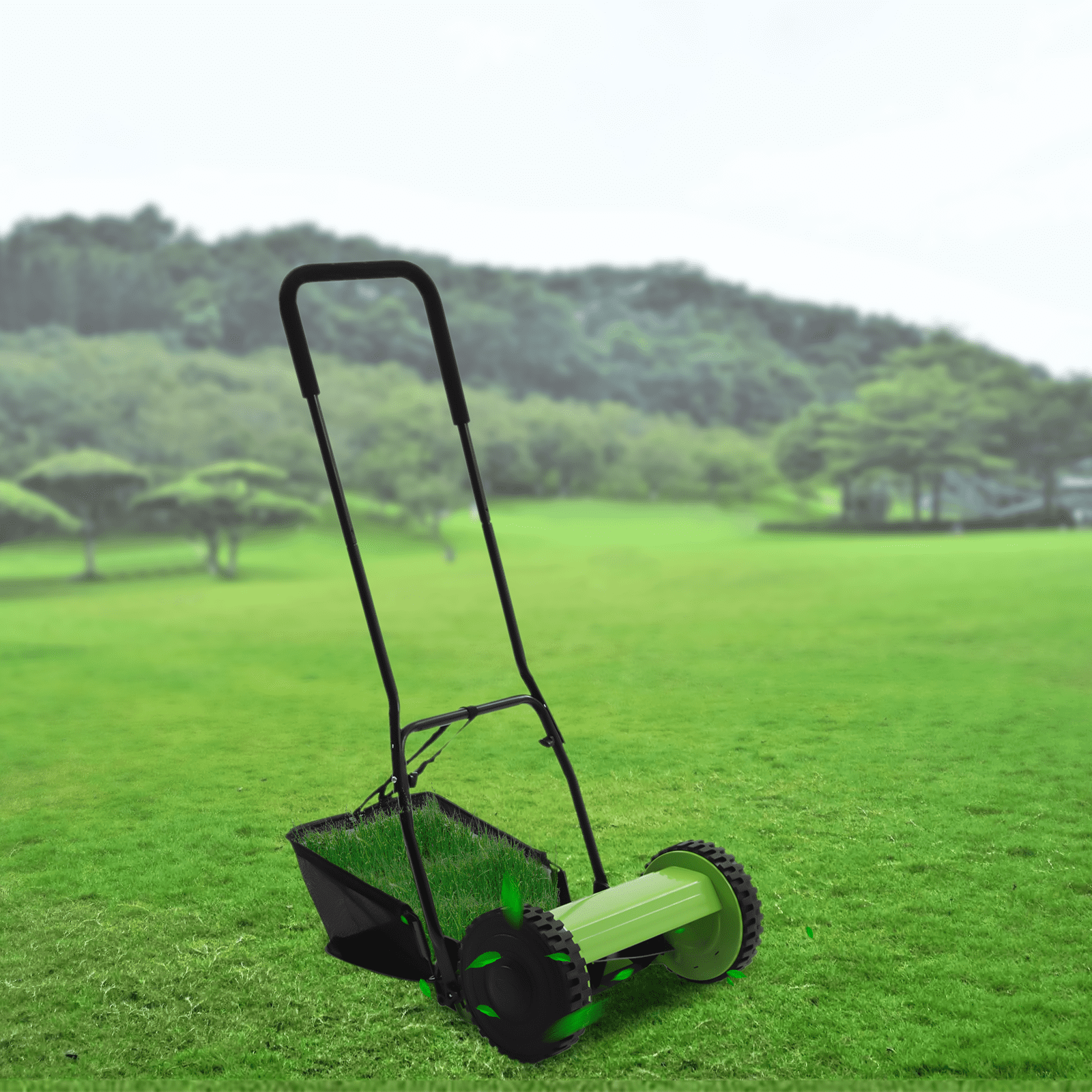 ToppiJoy Walk-Behind Manual Push Reel Lawn Mower with 5 Blades, 23L Grass Catcher, 11.81-Inch Cutting Width, Adjustable Height for Efficient Lawn Maintenance
