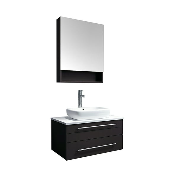 Fresca Lucera 30 Espresso Wall Hung Vessel Sink Modern Bathroom Vanity With Medicine Cabinet Com Vessel Sink Modern Bathroom Vanity, 30 Inch Floating Vanity With Vessel Sink And Drain