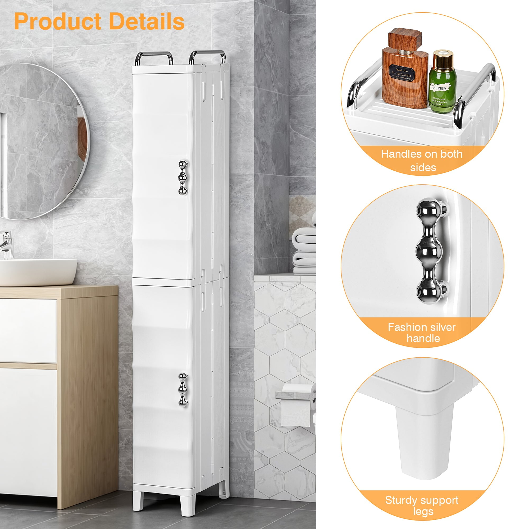 VECELO High Narrow Bathroom Storage Cabinet with Adjustable Shelves, 52.76” H Slim Freestanding Foldable Cabinet with Door, for Small Spaces, Kitchen, White